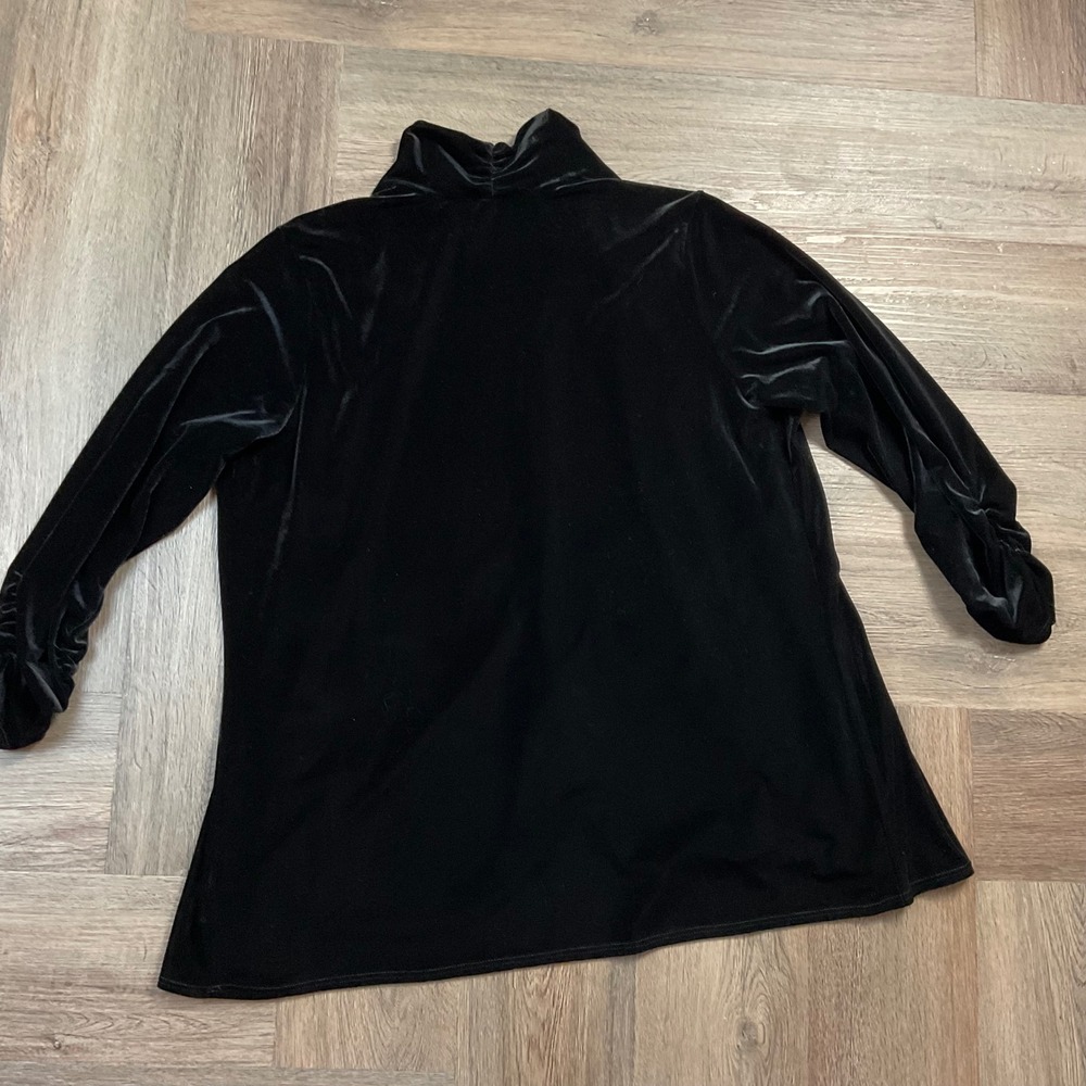 Vintage Susan Graver Velvet Duster Cardigan Womens Medium Black Open Holiday 90s - Picture 2 of 7